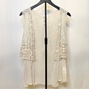 Boho Cottagecore Ethereal Whimsical Romantic Modern Victorian Cream Lace Vest